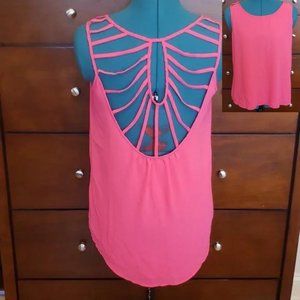 Naked Zebra Coral Pink Cutout Detail Back Tank Top Size M